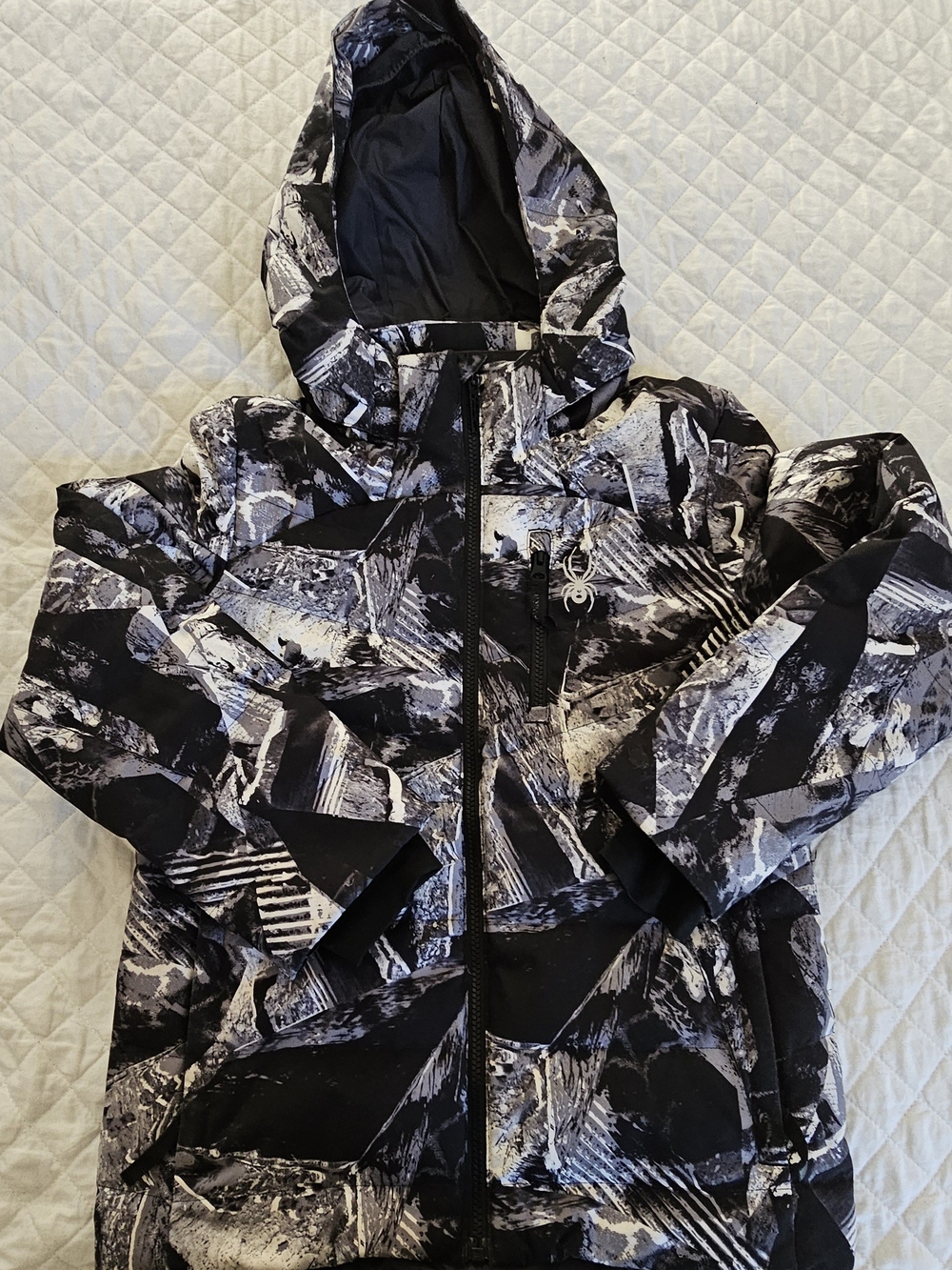 Spyder Kids Black & Gray Abstract Hooded Puffer Jacket